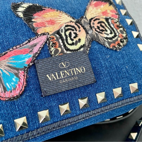EUC Valentino Garavani Rockstud Camera Crossbody Bag Denim Butterfly App… - Picture 5 of 14